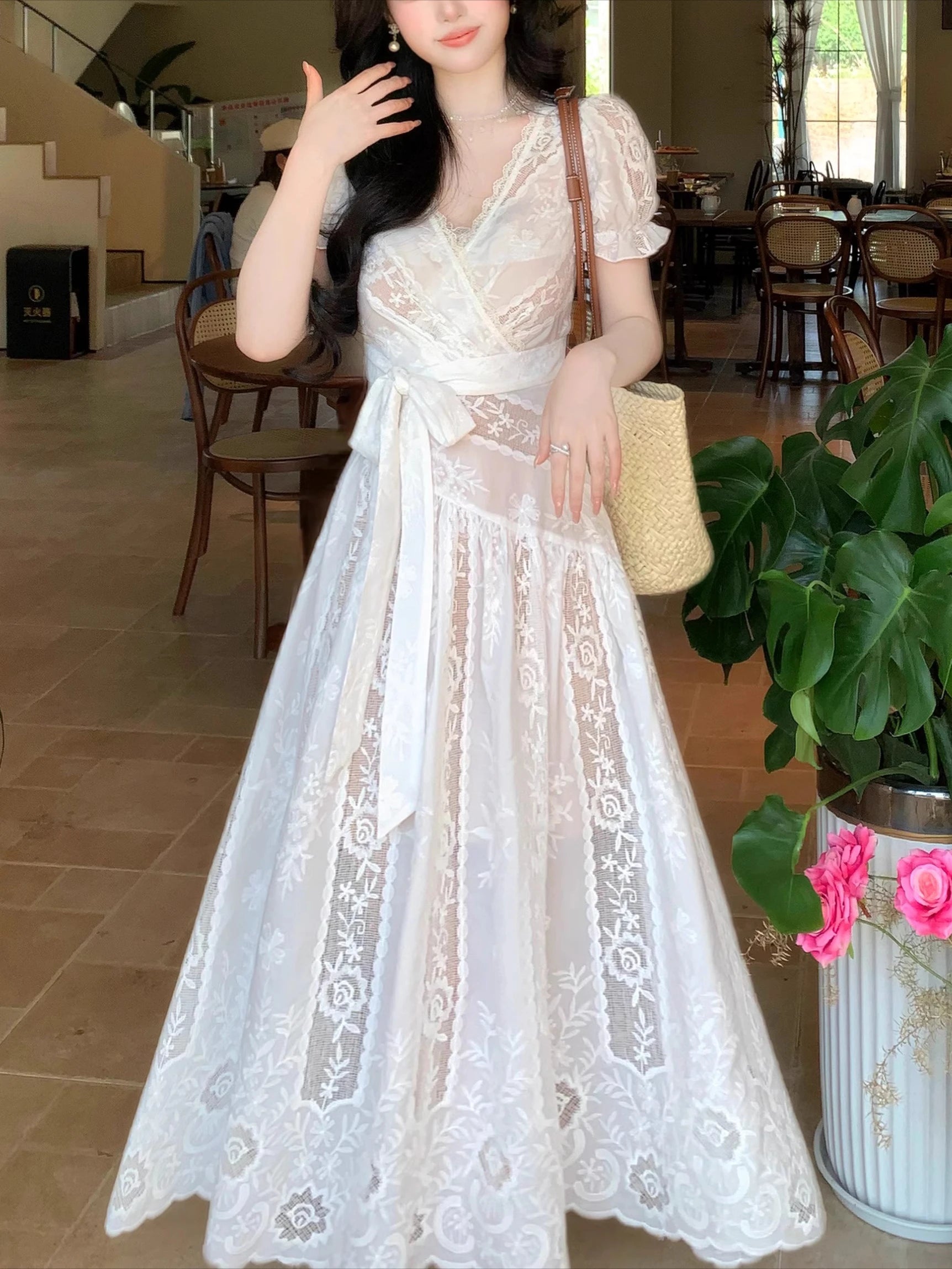 Elegant French Style Summer Women Dress Design Embroidery Luxury Princess Party Dress Fashion Female Hollow Out Fairy Chic Dress