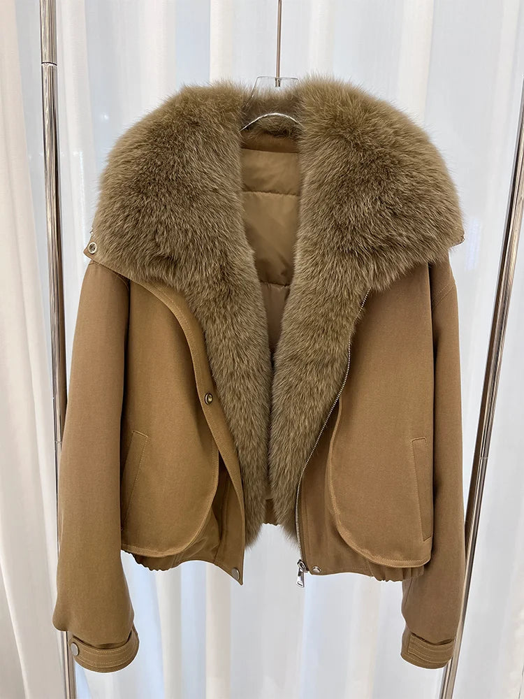2025 Fashion Women Winter Natural Fox Fur Collar Parka Coats Goose Down Jacket Outwear Female Coats Puffer Jackets Hot Sale