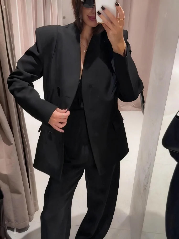 Fashion Solid Suit Long Pants Set Women 2026 Spring Autumn Long Sleeve Blazer Jackets Wide Leg Trouser 2 Pieces Sets Chic Outfit