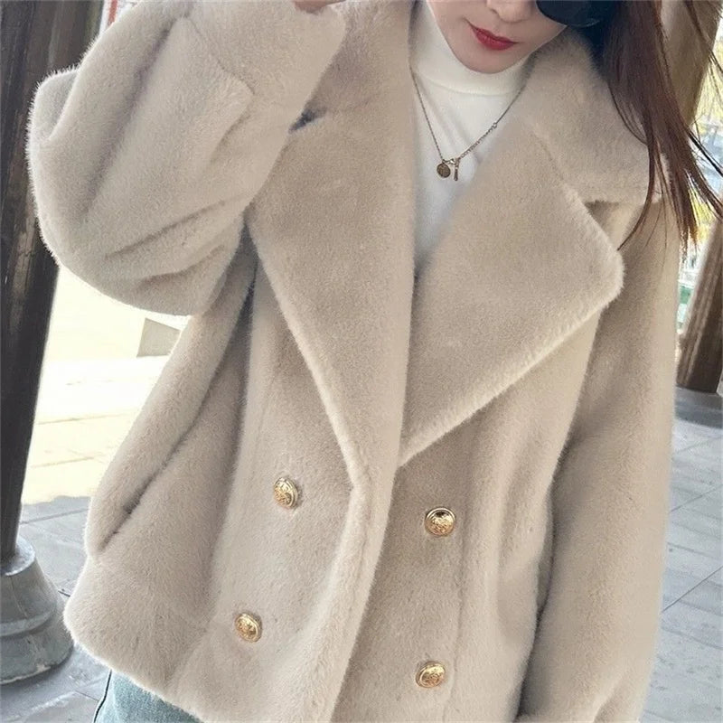 High end Imitation Rabbit Fur Jacket With Fur Jacket Korean 2025 spring and Autumn New Temperament Lamb Hair Jacket Female Coat