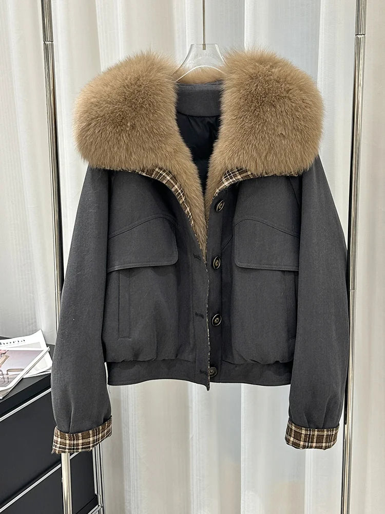 2025 New Winter Warm Goose Down Jackets Coats Women Natural Real Fox Fur Collar Thick Female Outwear Parka Puffer Jackets
