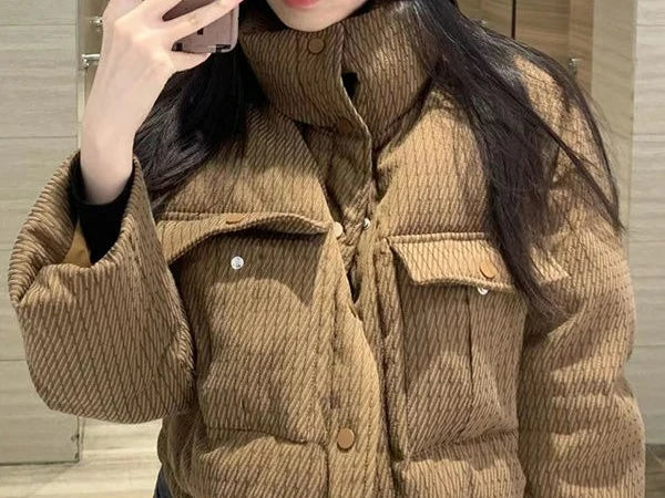 Fashion Short Style Solid Color 2025 Winter New Breadms Women's Jackets Stand Up Collar Simple Down Cotton Jacket Trendy