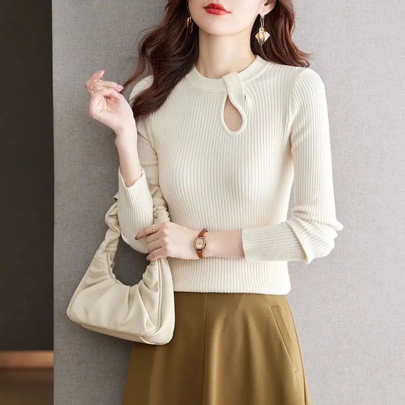 Long-sleeved Bottoming for Women's New Autumn and Winter Fashionable Design Top Slim Inside Knitted T-shirt
